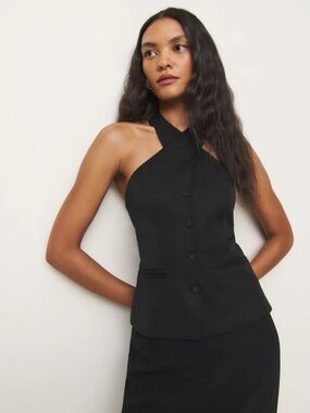 Reformation Black Halter Tate top